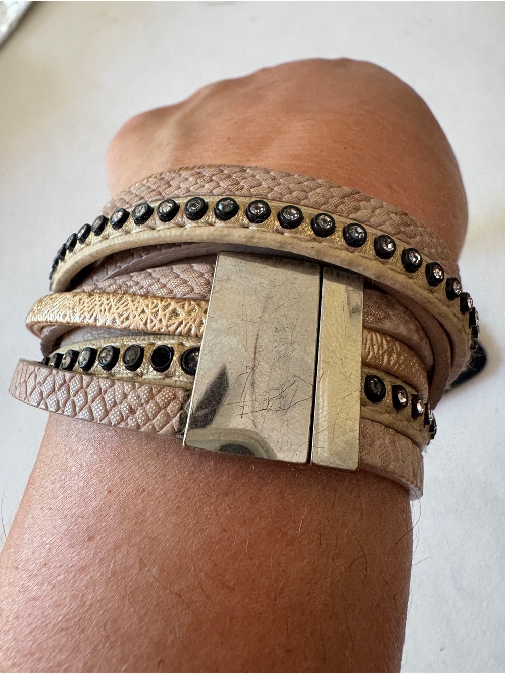 Wrap-Around Leather & Crystal Bracelet - Boho Glam